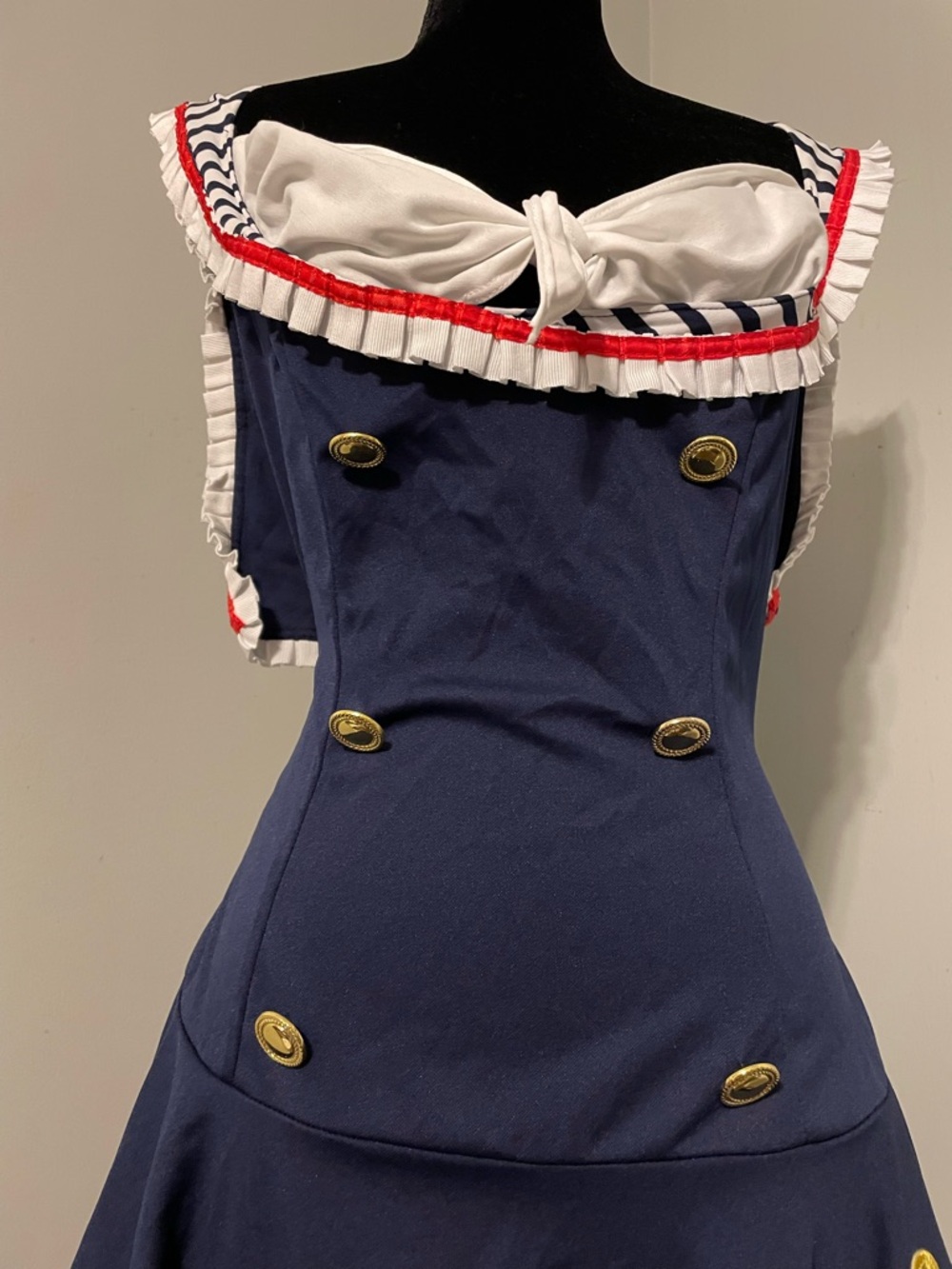 Spirit Halloween Navy Blue and White Nautical Sailor Costume with Gold Anchor - Picture 4 of 7